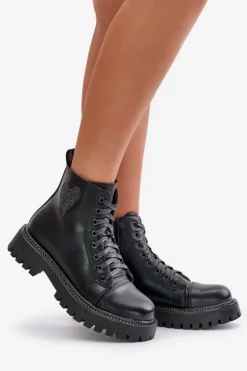 Hot Boto Botki Damskie Na Zamek Z Ozdobnym Sercem Czarne Obeena Czarny