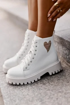 Boto Botki Sznurowane|Czarne Botki*Botki Damskie Na Zamek Z Ozdobnym Sercem Białe Obeena