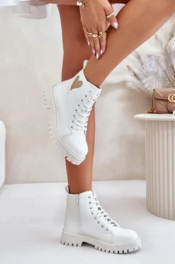 Boto Botki Sznurowane|Czarne Botki*Botki Damskie Na Zamek Z Ozdobnym Sercem Białe Obeena