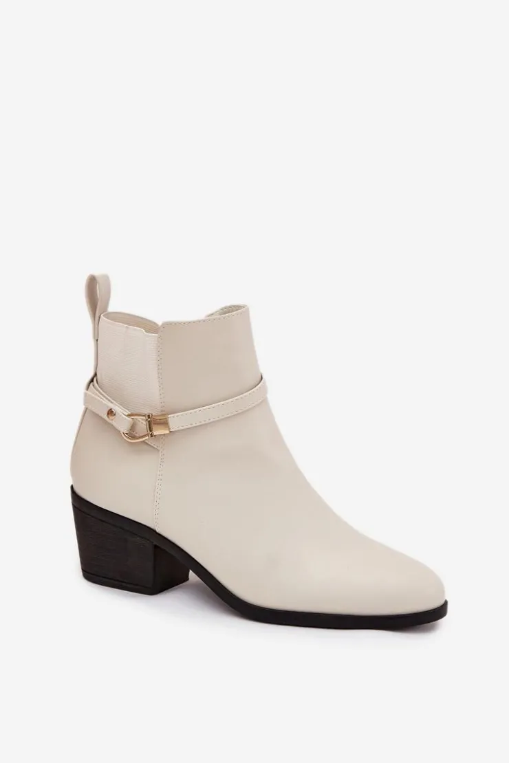 Boto Botki Na Słupku|Czarne Botki*Botki Damskie Na Zamek Z Paseczkiem I Złotym Detalem Jasnobeżowe Zelinae