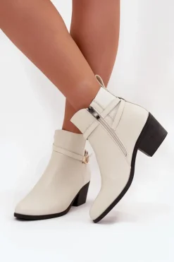 Boto Botki Na Słupku|Czarne Botki*Botki Damskie Na Zamek Z Paseczkiem I Złotym Detalem Jasnobeżowe Zelinae