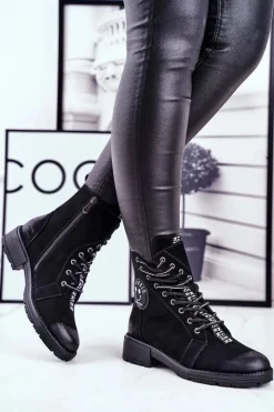 Buty damskie Vinceza Botki Sznurowane|Czarne Botki*Botki Damskie Ocieplane Czarne Aspen