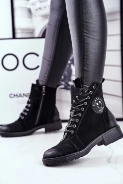 Buty damskie Vinceza Botki Sznurowane|Czarne Botki*Botki Damskie Ocieplane Czarne Aspen