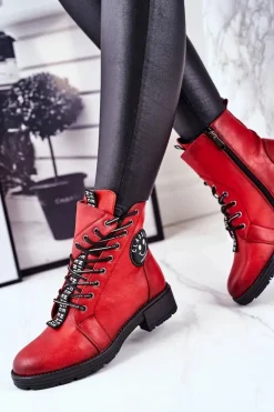 Buty damskie Vinceza Botki Damskie Ocieplane Czerwone Aspen