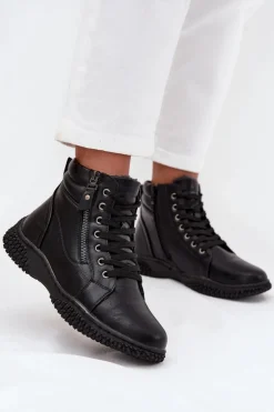 Evento Botki Ocieplane|Damskie Trapery*Botki Damskie Ocieplane Futerkiem Z Eko Skóry Czarne Ulverina Czarny