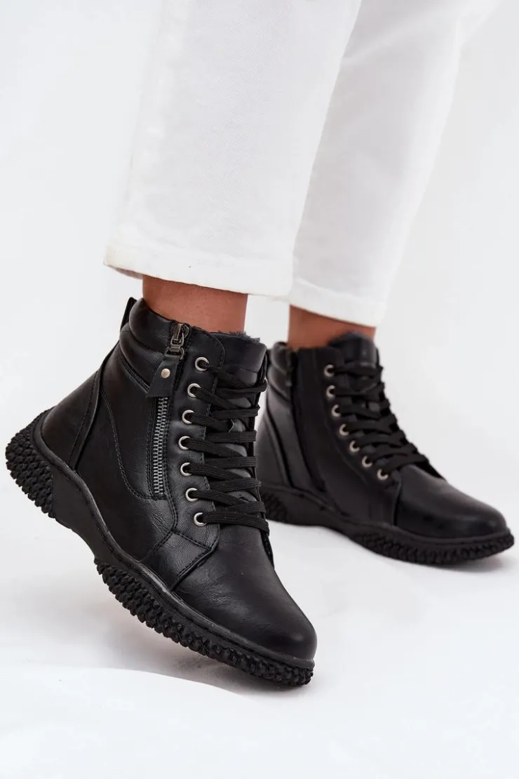 Evento Botki Ocieplane|Damskie Trapery*Botki Damskie Ocieplane Futerkiem Z Eko Skóry Czarne Ulverina Czarny