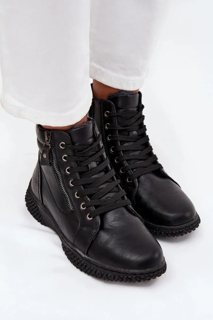 Evento Botki Ocieplane|Damskie Trapery*Botki Damskie Ocieplane Futerkiem Z Eko Skóry Czarne Ulverina Czarny