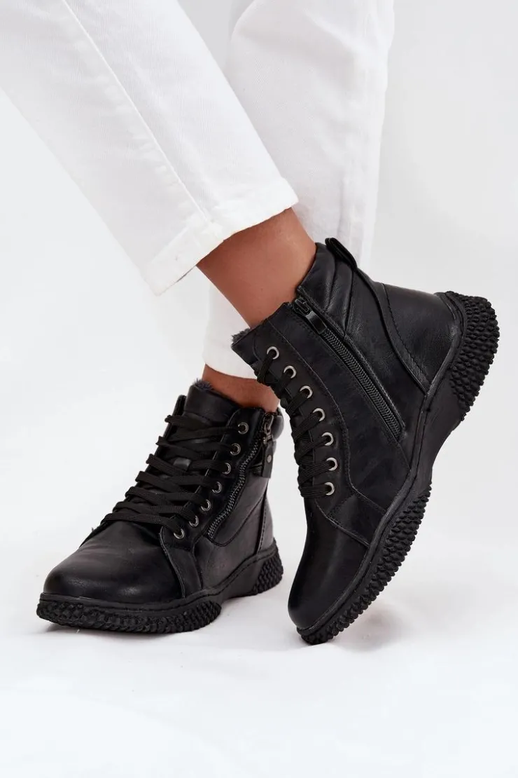 Evento Botki Ocieplane|Damskie Trapery*Botki Damskie Ocieplane Futerkiem Z Eko Skóry Czarne Ulverina Czarny