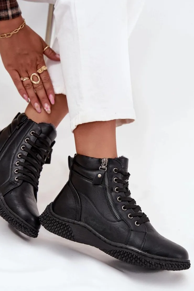 Evento Botki Ocieplane|Damskie Trapery*Botki Damskie Ocieplane Futerkiem Z Eko Skóry Czarne Ulverina Czarny