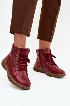 Online Evento Botki Damskie Ocieplane Futerkiem Z Eko Skóry Bordowe Ulverina