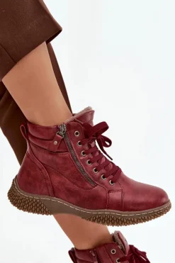 Online Evento Botki Damskie Ocieplane Futerkiem Z Eko Skóry Bordowe Ulverina