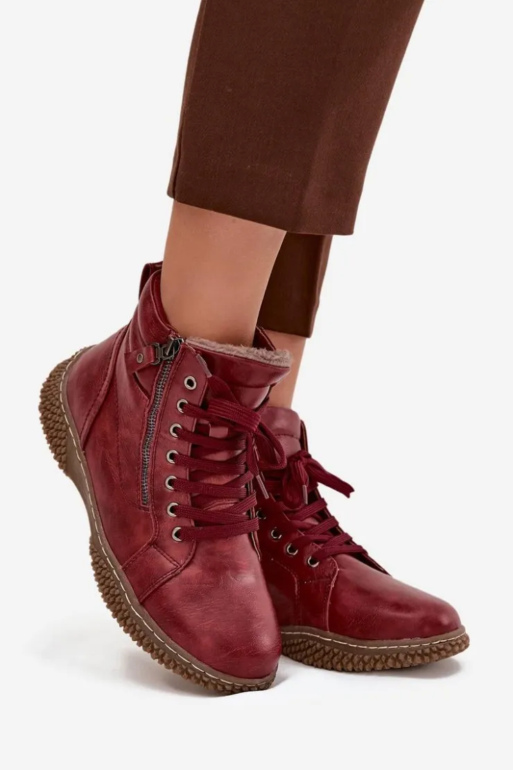 Online Evento Botki Damskie Ocieplane Futerkiem Z Eko Skóry Bordowe Ulverina