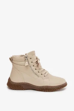 Damskie Evento Botki Damskie Ocieplane Futerkiem Z Eko Skóry Beżowe Ulverina