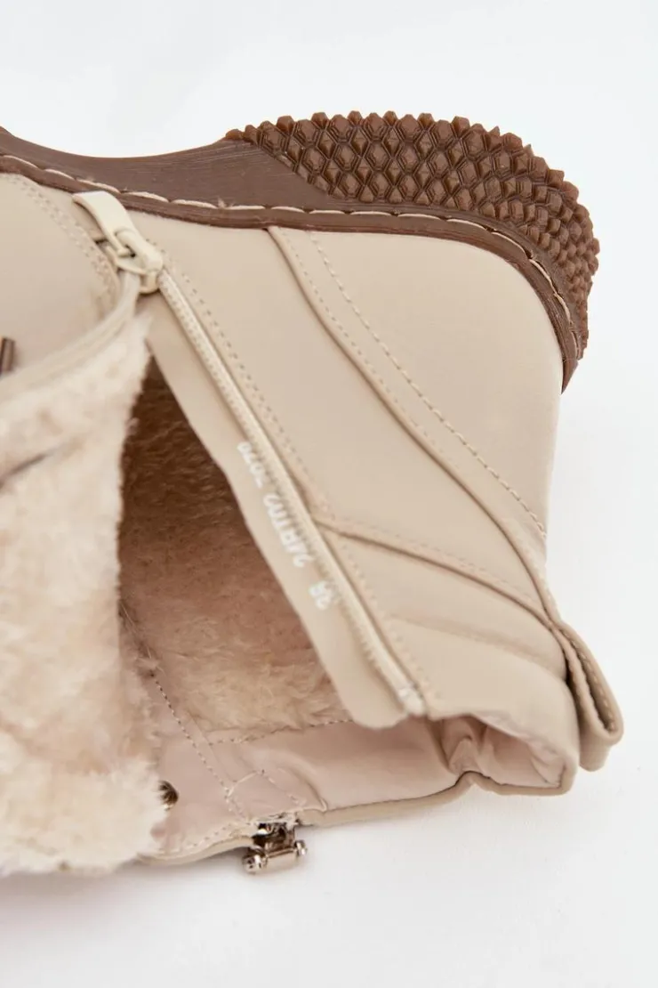 Damskie Evento Botki Damskie Ocieplane Futerkiem Z Eko Skóry Beżowe Ulverina