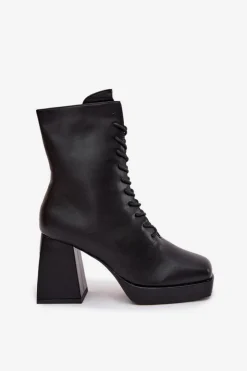 Boto Botki Ocieplane|Botki Na Słupku*Botki Damskie Ocieplane Na Słupku Ze Sznurowaniem Czarne Juvina Czarny