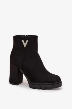 Damskie Boto Botki Damskie Ocieplane Na Słupku Z Ozdobnym Detalem Czarne Briella