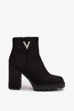 Damskie Boto Botki Damskie Ocieplane Na Słupku Z Ozdobnym Detalem Czarne Briella