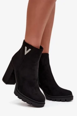 Damskie Boto Botki Damskie Ocieplane Na Słupku Z Ozdobnym Detalem Czarne Briella