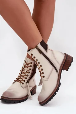 Buty damskie Vinceza Botki Ocieplane|Botki Sznurowane*Botki Damskie Ocieplane Na Klocku Vinceza 58559 Beżowe