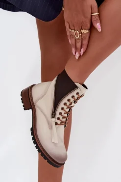 Buty damskie Vinceza Botki Ocieplane|Botki Sznurowane*Botki Damskie Ocieplane Na Klocku Vinceza 58559 Beżowe