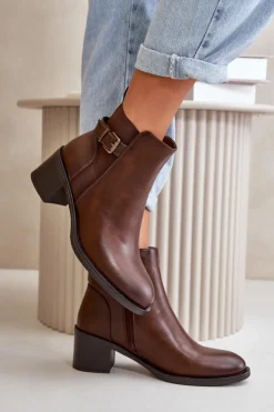 New Boto Botki Damskie Ocieplane Na Słupku Z Klamrą Brązowe Nevillira