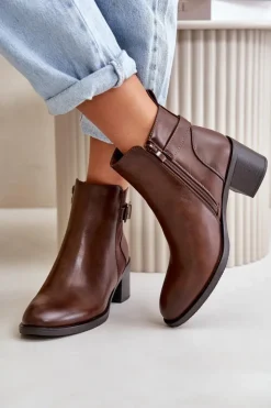 New Boto Botki Damskie Ocieplane Na Słupku Z Klamrą Brązowe Nevillira