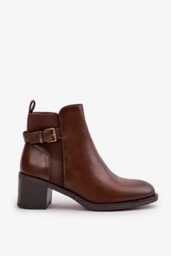 New Boto Botki Damskie Ocieplane Na Słupku Z Klamrą Brązowe Nevillira