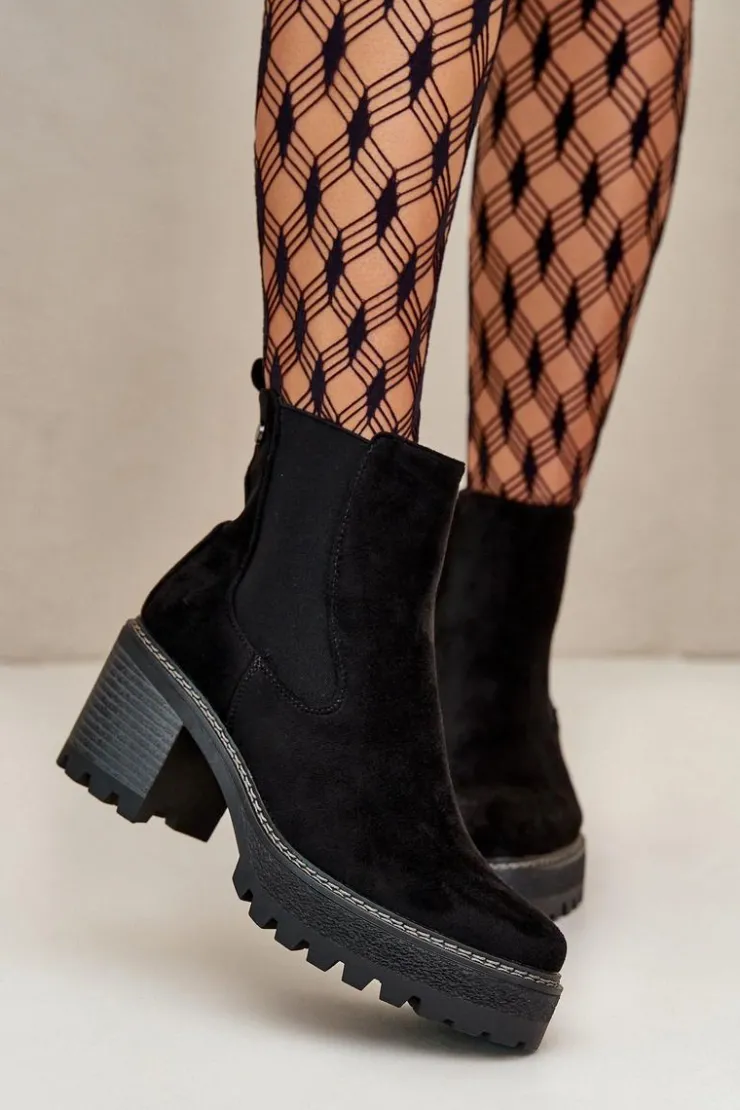 Boto Botki Ocieplane|Brązowe I Beżowe Botki*Botki Damskie Ocieplane Na Słupku Eko Zamszowe Czarne Irissinae Czarny