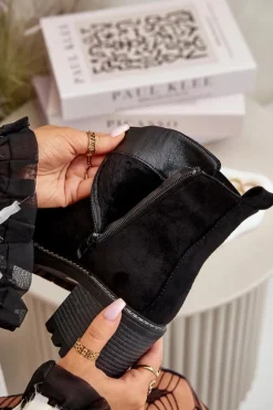 Boto Botki Ocieplane|Brązowe I Beżowe Botki*Botki Damskie Ocieplane Na Słupku Eko Zamszowe Czarne Irissinae Czarny