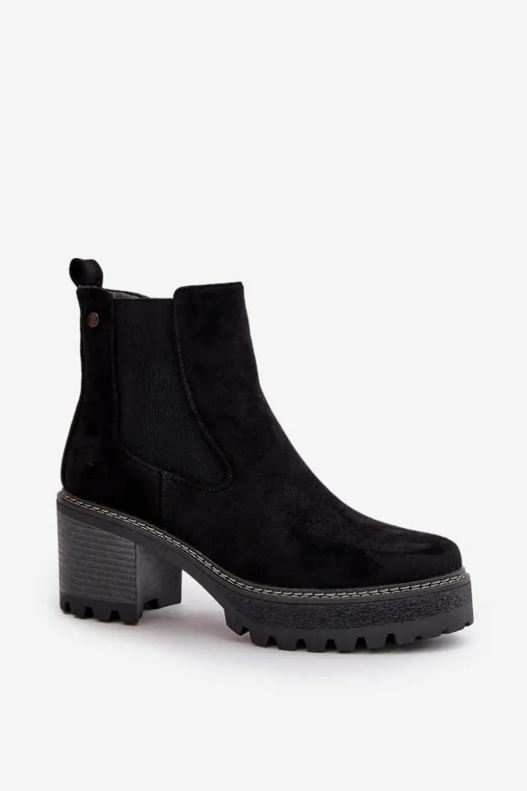 Boto Botki Ocieplane|Brązowe I Beżowe Botki*Botki Damskie Ocieplane Na Słupku Eko Zamszowe Czarne Irissinae Czarny