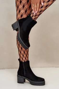 Boto Botki Ocieplane|Brązowe I Beżowe Botki*Botki Damskie Ocieplane Na Słupku Eko Zamszowe Czarne Irissinae Czarny