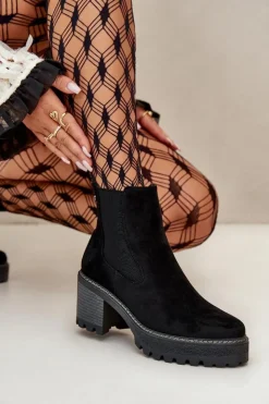 Boto Botki Ocieplane|Brązowe I Beżowe Botki*Botki Damskie Ocieplane Na Słupku Eko Zamszowe Czarne Irissinae Czarny