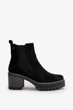 Boto Botki Ocieplane|Brązowe I Beżowe Botki*Botki Damskie Ocieplane Na Słupku Eko Zamszowe Czarne Irissinae Czarny