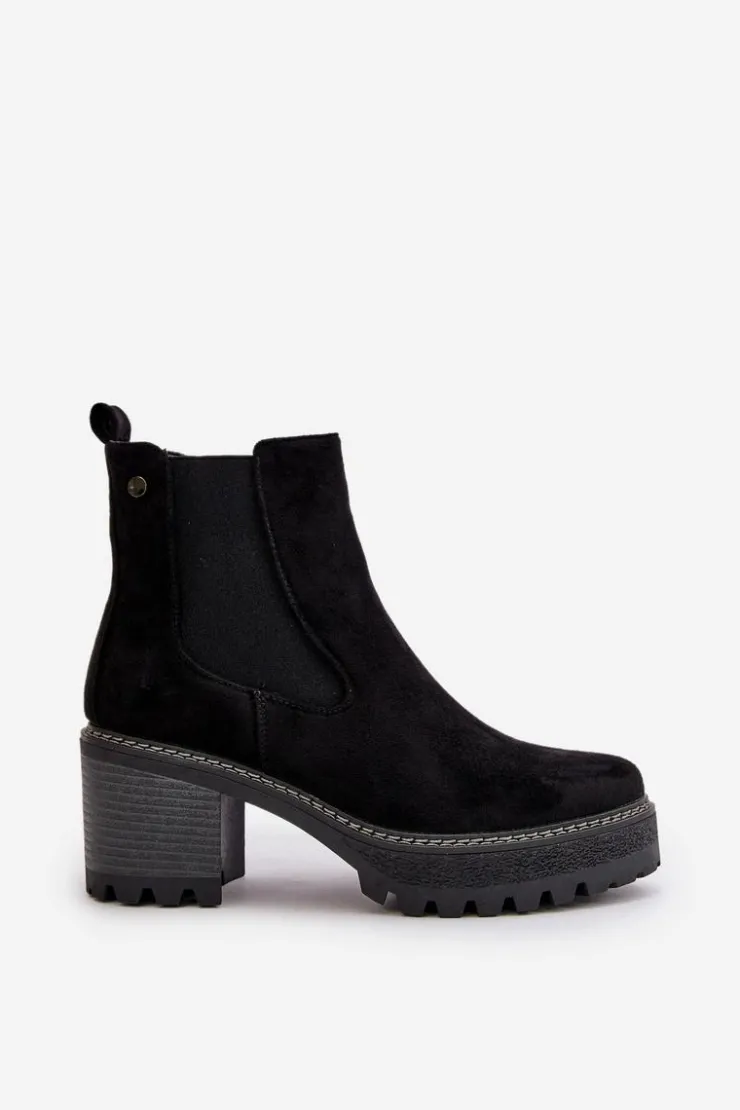 Boto Botki Ocieplane|Brązowe I Beżowe Botki*Botki Damskie Ocieplane Na Słupku Eko Zamszowe Czarne Irissinae Czarny