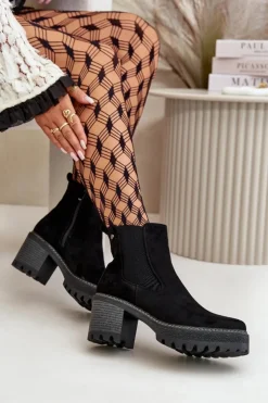 Boto Botki Ocieplane|Brązowe I Beżowe Botki*Botki Damskie Ocieplane Na Słupku Eko Zamszowe Czarne Irissinae Czarny