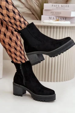 Boto Botki Ocieplane|Brązowe I Beżowe Botki*Botki Damskie Ocieplane Na Słupku Eko Zamszowe Czarne Irissinae Czarny