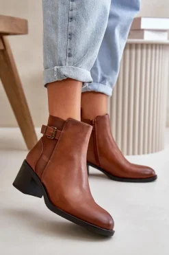 Damskie Boto Botki Damskie Ocieplane Na Słupku Z Klamrą Camel Nevillira