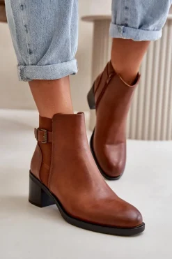 Damskie Boto Botki Damskie Ocieplane Na Słupku Z Klamrą Camel Nevillira