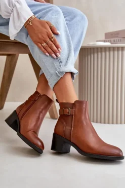 Damskie Boto Botki Damskie Ocieplane Na Słupku Z Klamrą Camel Nevillira