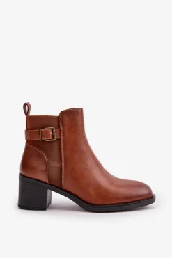 Damskie Boto Botki Damskie Ocieplane Na Słupku Z Klamrą Camel Nevillira