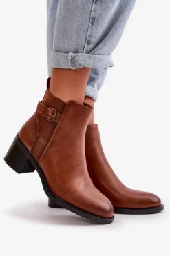 Damskie Boto Botki Damskie Ocieplane Na Słupku Z Klamrą Camel Nevillira