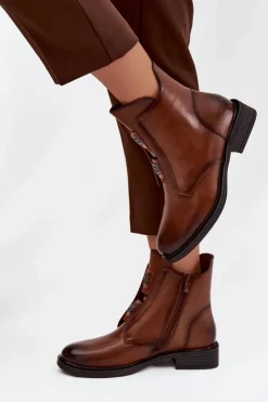 Evento Botki Ocieplane|Czarne Botki*Botki Damskie Ocieplane Na Niskim Obcasie Z Ozdobami Brązowe Tavressa Brązowy