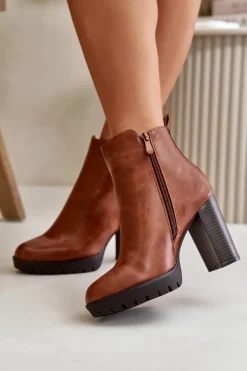 Damskie Boto Botki Damskie Ocieplane Na Wysokim Słupku Zapinane Na Zamek Camel Bioria