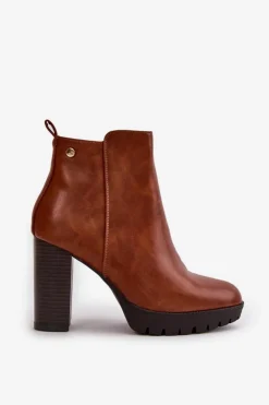 Damskie Boto Botki Damskie Ocieplane Na Wysokim Słupku Zapinane Na Zamek Camel Bioria