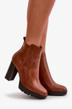 Damskie Boto Botki Damskie Ocieplane Na Wysokim Słupku Zapinane Na Zamek Camel Bioria