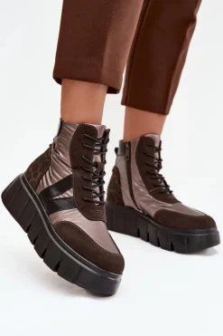 Damskie Buty damskie Vinceza Botki Damskie Ocieplane Na Platformie Vinceza 58562 Brązowe