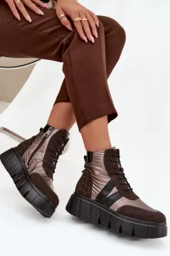 Damskie Buty damskie Vinceza Botki Damskie Ocieplane Na Platformie Vinceza 58562 Brązowe