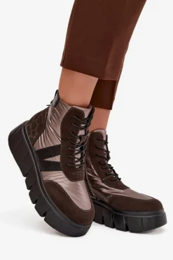 Damskie Buty damskie Vinceza Botki Damskie Ocieplane Na Platformie Vinceza 58562 Brązowe