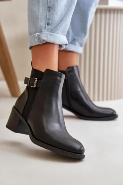 New Boto Botki Damskie Ocieplane Na Słupku Z Klamrą Czarne Nevillira Czarny