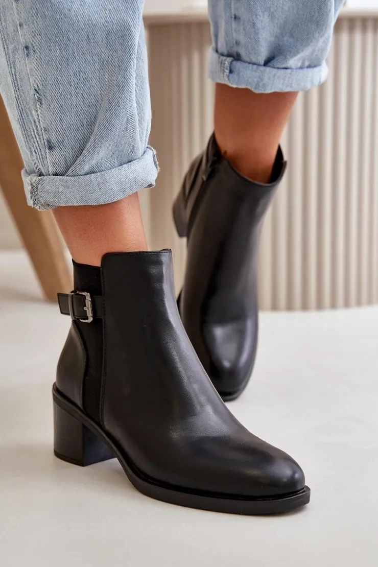 New Boto Botki Damskie Ocieplane Na Słupku Z Klamrą Czarne Nevillira Czarny